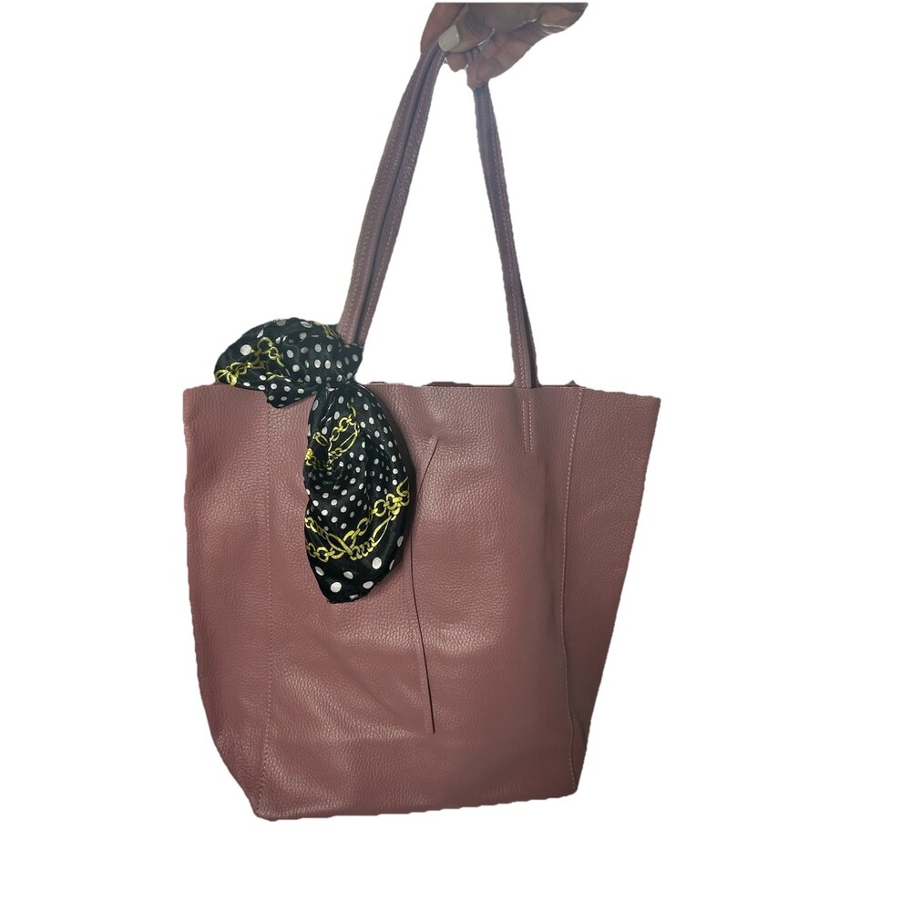 Italian Leather Tote Large Genuine Leather Dusty Rose Pink Made In Italy New - Picture 11 of 12